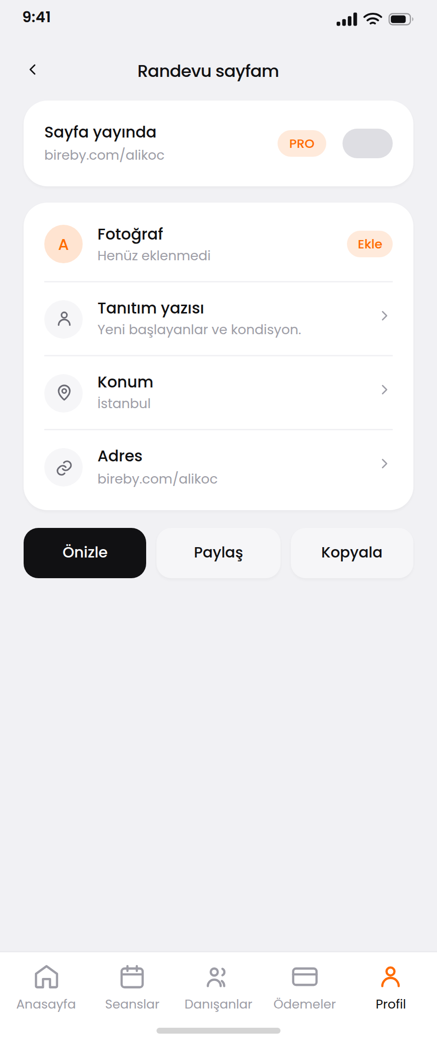 Bireby — Randevu sayfası